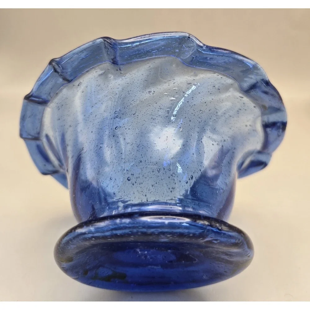 Colbalt Blue Handblown Footed Bowl Vintage 20th Century 2